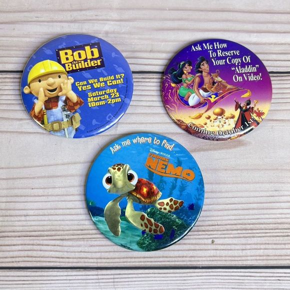 VTG Movie Release Promo Button Pin Lot 22 Mixed 90s Disney Mickey Monsters DVD - Picture 10 of 12